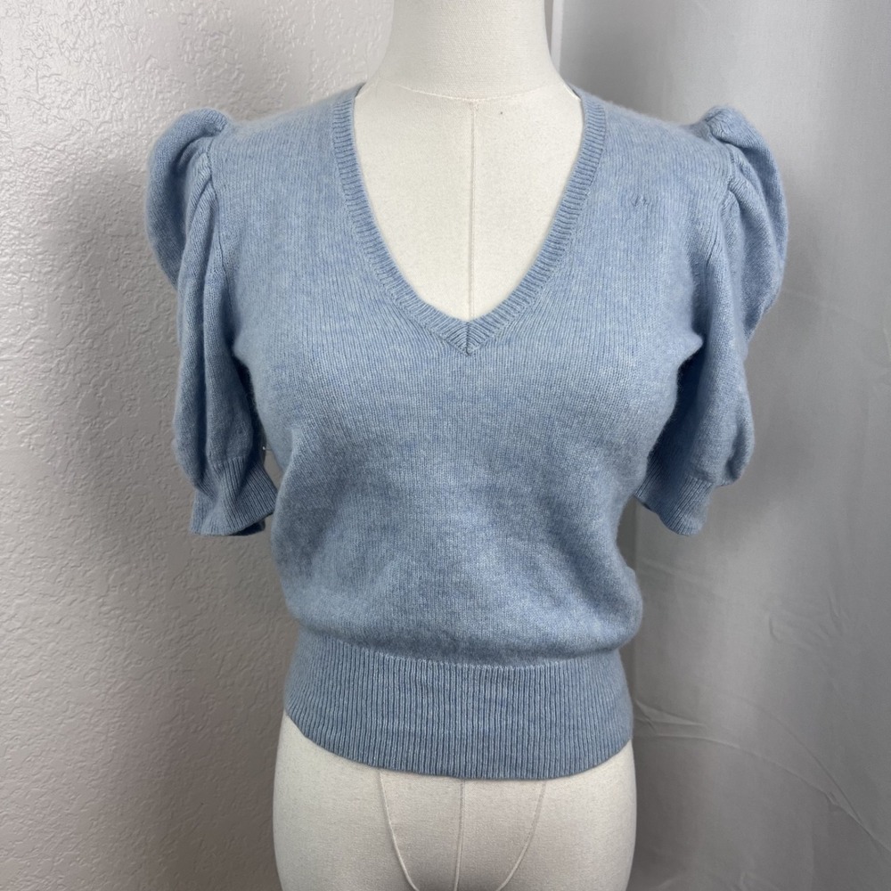 Frame Frankie Sweater Womens‎ XS Blue Cashmere Puff Sleeve Crop Coquette Preppy